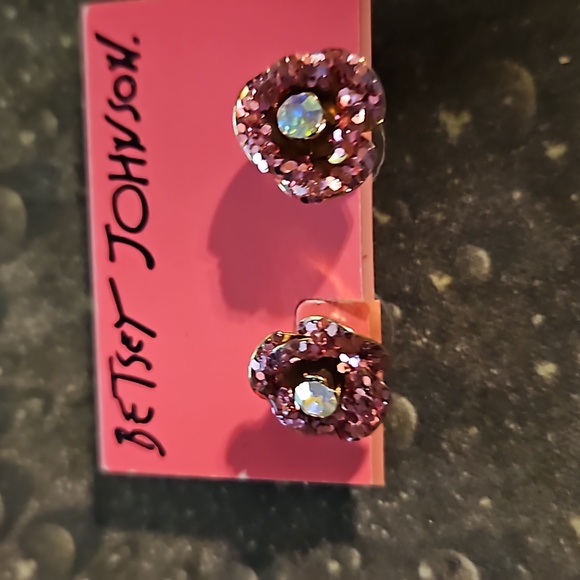 Betsey Johnson Jewelry - Betsey Johnson Pink Rhinstone Aurora Borelis Pierced Earrings
